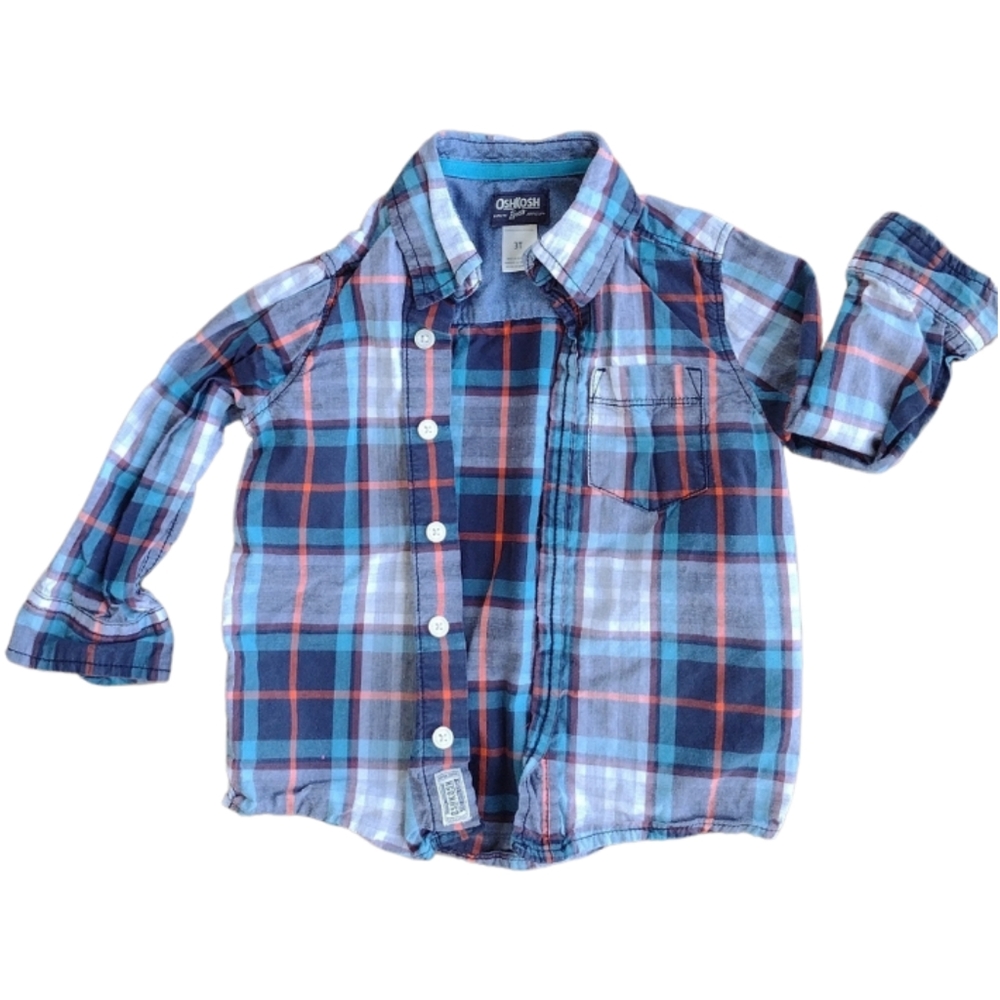 ⭐K) OshKosh B'gosh Boys Plaid Button-Up Shirt – Size 3T